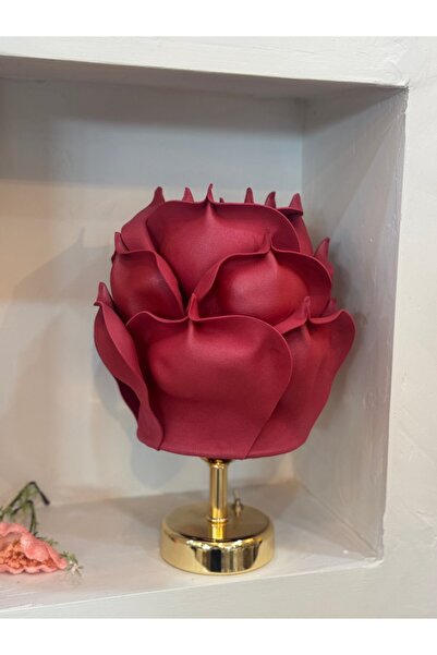 Maison Avf Bordo Eva Gül Tasarım Kablosuz Pilli Masa Lambası - Alt Parlak Gold