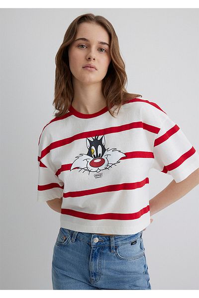 Mavi Sylvester Printed Red T-Shirt Crop / Short Cut 1613350 -85422