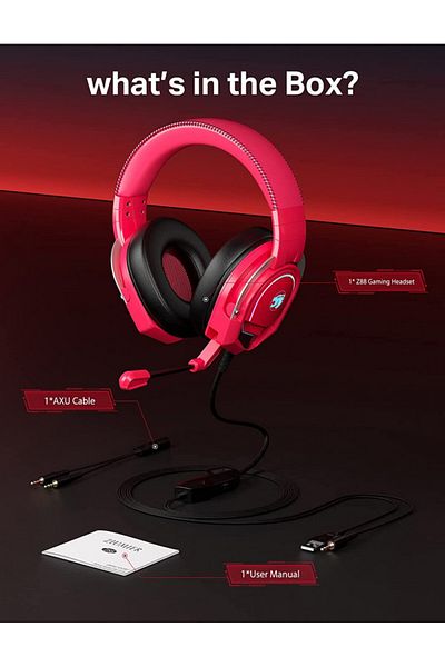 ZIUMIER Wired Gaming Headset With Microphone, Switch, 3.5 Mm, Audio Jack, Red