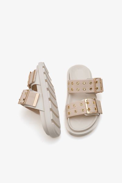 LOJO Women's Double Band Gold Buckle Thick Sole Casual Slippers Kea