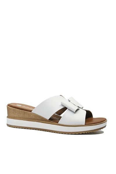 Remonte Wedge Sandals Remonte with Decorative Bow, White, Natural Leather