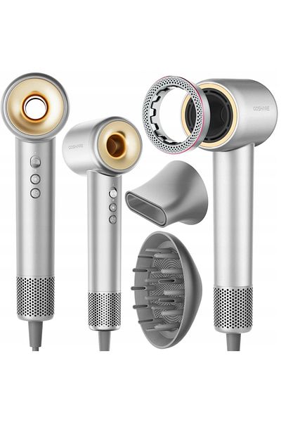Coshare Uscător de păr HD10 Pro, strălucitor, ioni negativi, 110.000 rpm, 1600 W, argintiu
