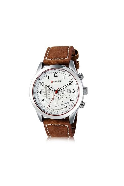 Curren 8152 Leather Band Analog Watch For Men, Silver