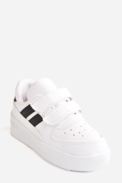 minibonito Pantofi sport unisex pentru copii, albi, cu dungi, ușori și confor...