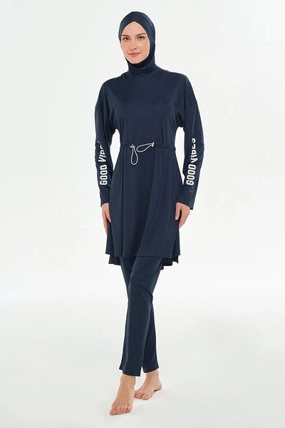 Bordomix 253132 Women's Navy Blue Adjustable Waist Good Vibes Hijab Swimsuit