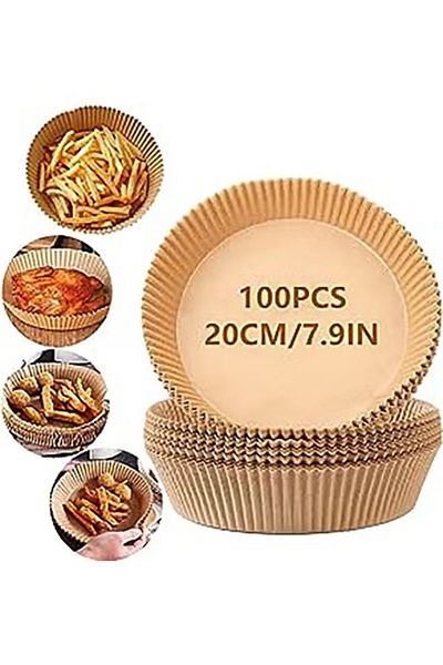 fulina 100Pcs Air Fryer Disposable Paper Liner,Waterproof,Log Pulp,For Microwave,Round,20*16.5*4.5cm