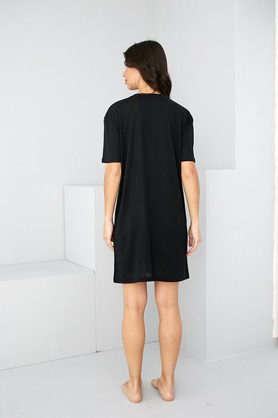 Siyah İnci Black Crew Neck Printed Nightgown Dress 7831