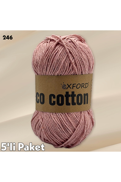 Oxford İplik 5'li Paket Eco Cotton - 100 gram 200 metre %100 Rejenere Pamuk Örgü İpi - 246 Koyu Pudra