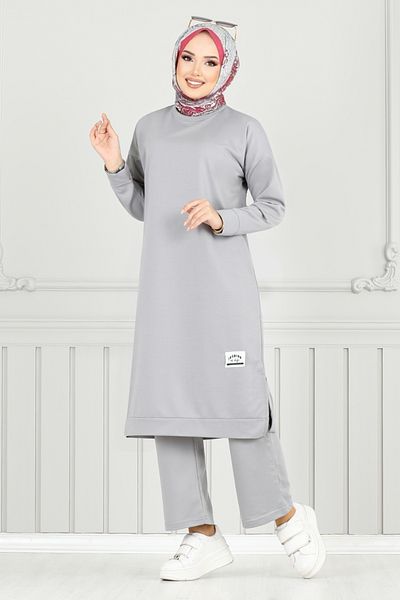 ModaMerve Arma Detail Hijab Σετ 6032UZ1029-M Γκρι