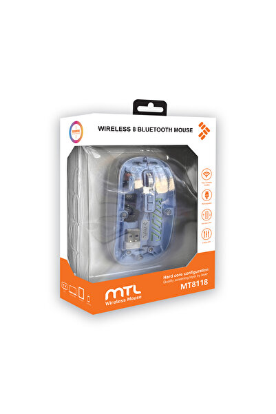 MTL Kablosuz Mouse Şeffaf Tasarımlı Çift Mod – Şarjlı, Sessiz Tıklama MT8118