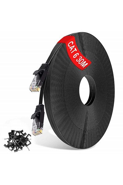 TBMax High-speed Internet Cable Roll, Flat, Xbox, Ps4, Smart Tv, Black, 30 M