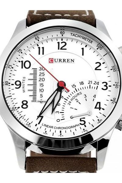 Curren 8152 Leather Band Analog Watch For Men, Silver