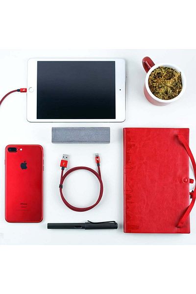 RAMPOW Usb Cable For Iphone, With Fast Charging, Red/black, 3 M