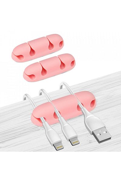 GHJK Set Of 2 Cable Organizers, Silicone, Pink, 6.3 X 2 Cm