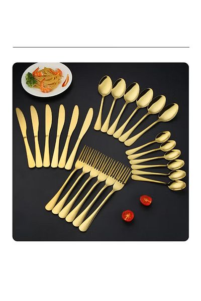 Sunhome 24-Piece Western-Style Eco-Friendly Stainless Steel Flatware Set, Gold