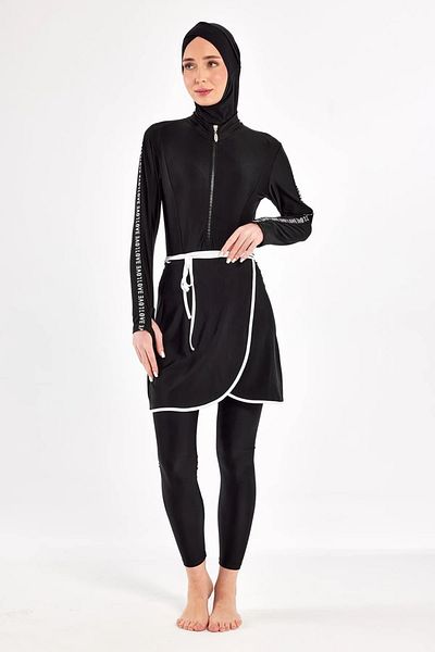 Bordomix 1109 Women's Black Fingered Hijab Swimsuit Suitable for Multiple Uses
