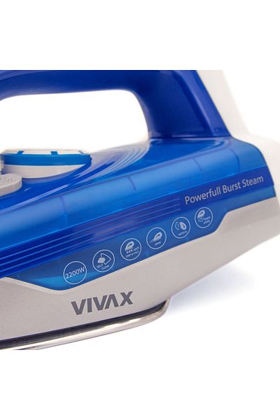 Vivax Oliva Fier de călcat cu abur Vivax IR-2200SS, putere 2200W, termostat reglabil, rezervor de apă 320ml, albastru