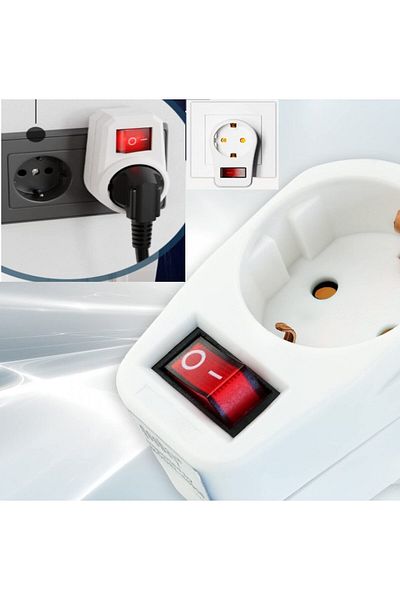 Beekeg Set Of 2 Adapters With Switch For Socket, Abs, White, 16 A, 3500 W, 50 X 40 X 75 Mm