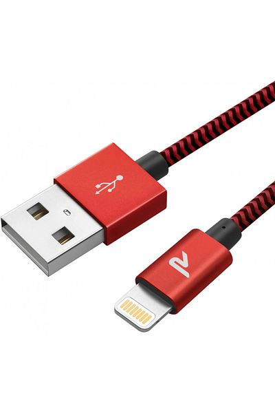 RAMPOW Usb Cable For Iphone, With Fast Charging, Red/black, 3 M