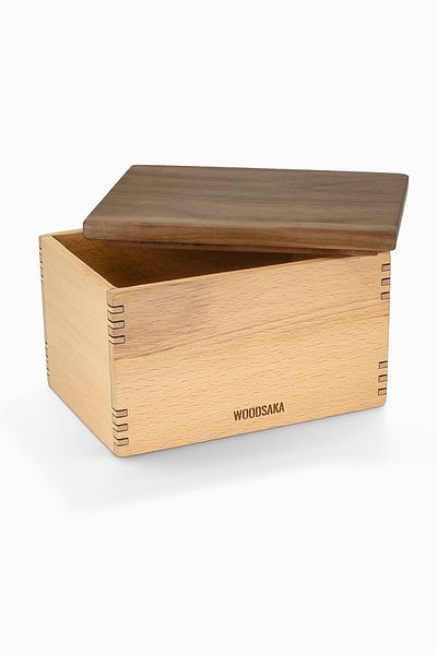 Woodsaka Healthy Wooden Storage Box for Kitchen - Hornbeam & Walnut - 23.8cm X 9.8cm X 9cm