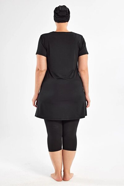 Bordomix 252803 Women's Black Large Size Short Sleeve Semi-Hijab Swimsuit