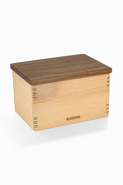 Woodsaka Healthy Wooden Storage Box for Kitchen - Hornbeam & Walnut - 23.8cm X 9.8cm X 9cm