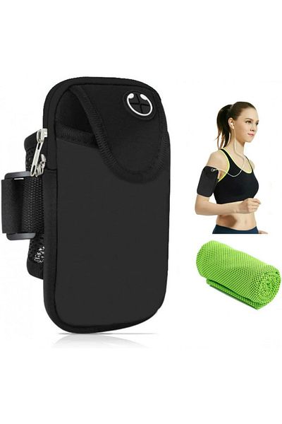 CYchen Running/training Armband Phone Case And Towel Set, Nylon, Black/green