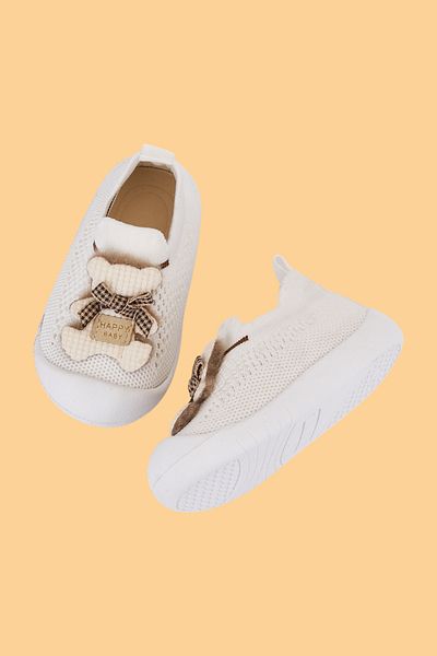 Mumenim Sugar Baby Teddy Bear Figured Laceless Flexible, Comfortable Orthopedic Sole Black First Step Shoes