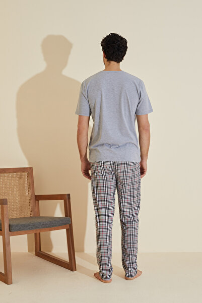 Siyah İnci gri desenli Bisiklet Yaka Örme Pijama Takım 25109832