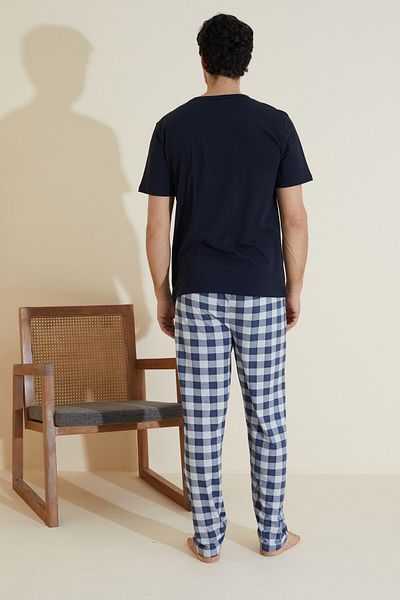 Siyah İnci Navy Blue Patterned Crew Neck Knitted Pajama Suit 25109848