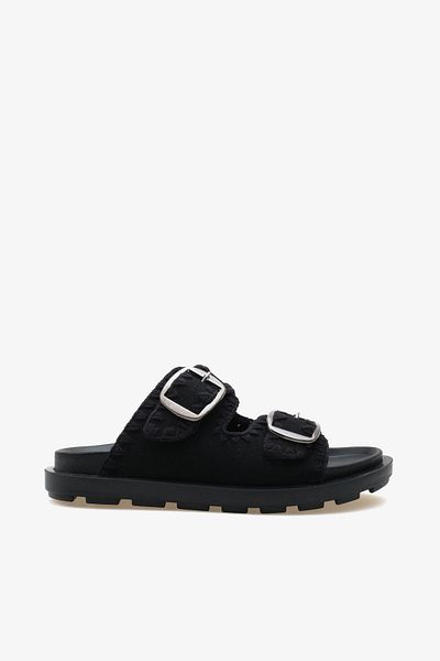 LOJO Women's Double Banded Buckle Thick Sole Daily Slippers Gavrio Black