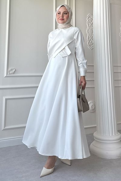 InStyle Rochie albă cu gantere cu detaliu de acoperire încrucișată