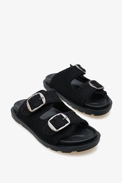 LOJO Women's Double Banded Buckle Thick Sole Daily Slippers Gavrio Black