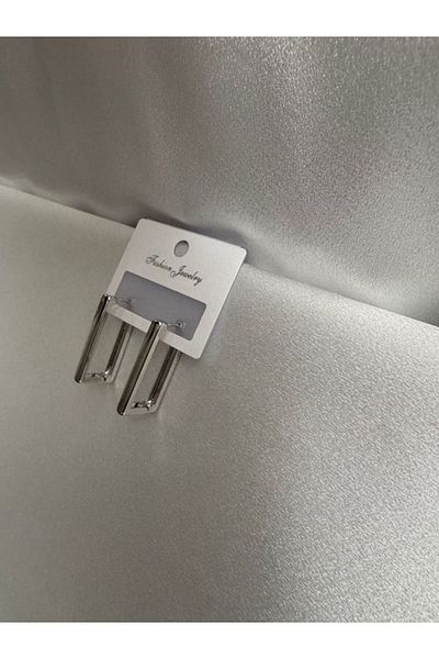 PARLAK EVREN Silver Color Rectangle Minimal Earrings