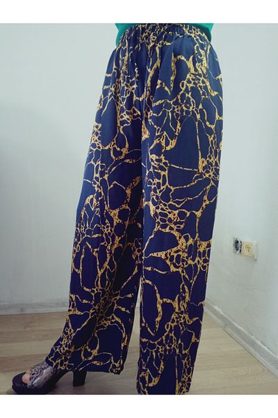 hoaryage Ethnic Patterned 100% Cotton Viscose Pants with Elastic Waist