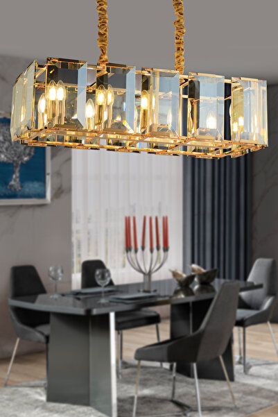 burenze Modern Tasarım Vision Kristal Taşlı Sarkıt Avize Yemek Masası Elips 8...