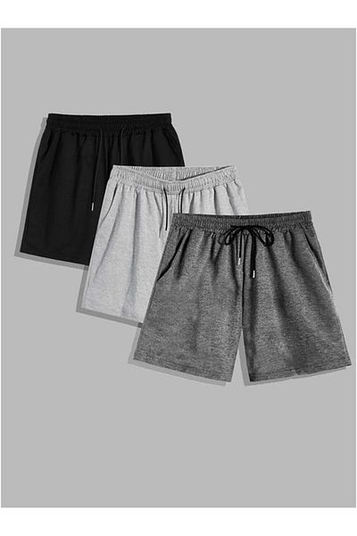 SURMARİ Σετ 3 άνετα αθλητικά σορτς Unisex χτενισμένα βαμβακερά