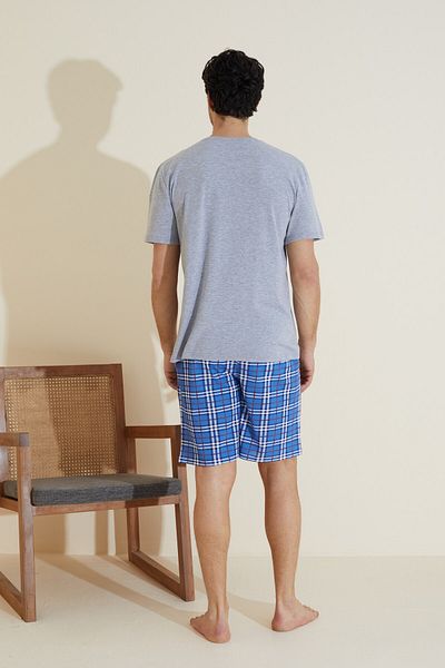 Siyah İnci Gray Patterned Crew Neck Knitted Shorts Suit 25109641
