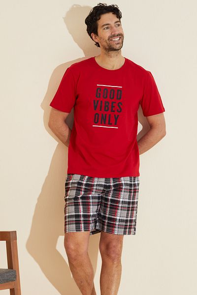 Siyah İnci Κόκκινο σχέδιο Crew Neck εμπριμέ πλεκτό σορτς 25109628