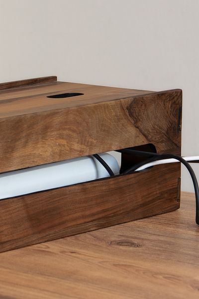 Woodsaka Reka Cable Management Box and Organizer & Safety Station - Walnut - 32cm X 15cm X 11cm