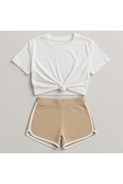 Grenj Fashion Pantaloni scurti de atlet cu o singură dungi bej