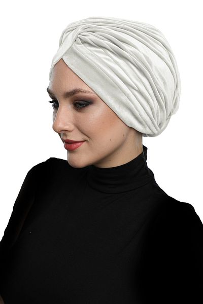 fidan bone Velvet Cross Cream Ready Turban Hijab Bonnet