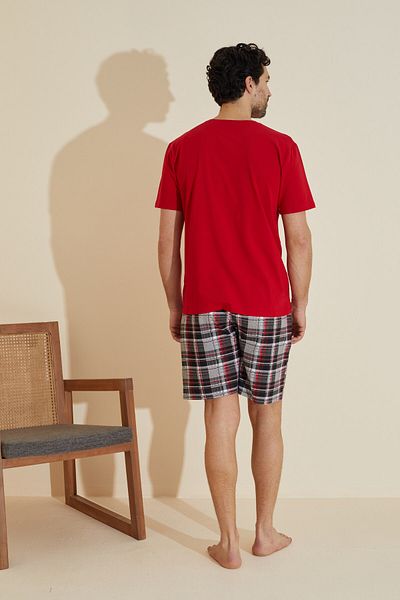 Siyah İnci Κόκκινο σχέδιο Crew Neck εμπριμέ πλεκτό σορτς 25109628