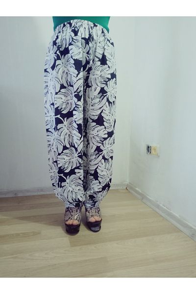 hoaryage Viscose Trousers with Cuffs, Elastic Waist, Patterned 100% Cotton, Oversize