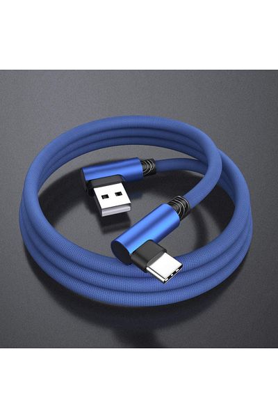 Unidopro Set de 3 cabluri de date și încărcare rapidă USB la Type-C, unghi de 90 de grade, albastru, 30,4/90/180 cm