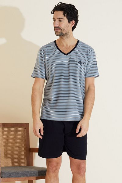 Siyah İnci Σετ πλεκτό σορτς Crew Neck με γκρι σχέδιο 25109638