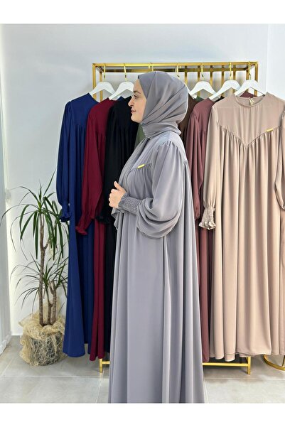 erasra class Swinging, Front V Model Gathered Hijab Dress Suit, Gray Suitable for Ferrace, Abaya, Hijab, Hajj and Umrah