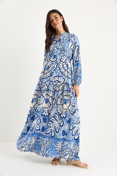 Bianco Lucci Rochie maxi din viscoză, cu decolteu în V, cu nasturi, pentru femei 2423 60283334