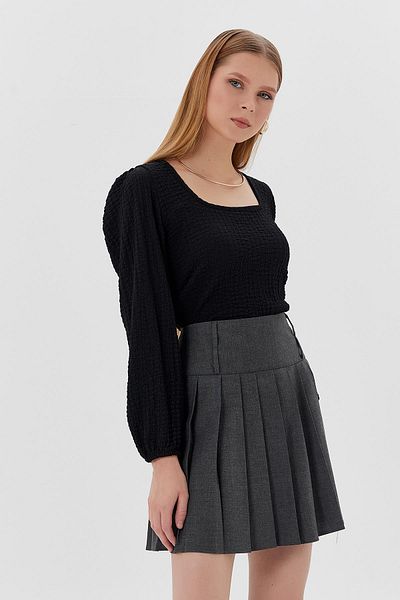 Shopping Shop Bluză cu mâneci balon cu guler pătrat NEGRU