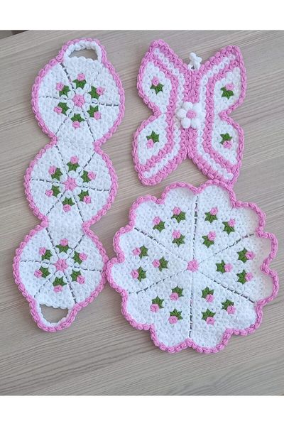 WIB TASARIM Hand Knitted Pink Butterfly 3-Piece Fiber Set